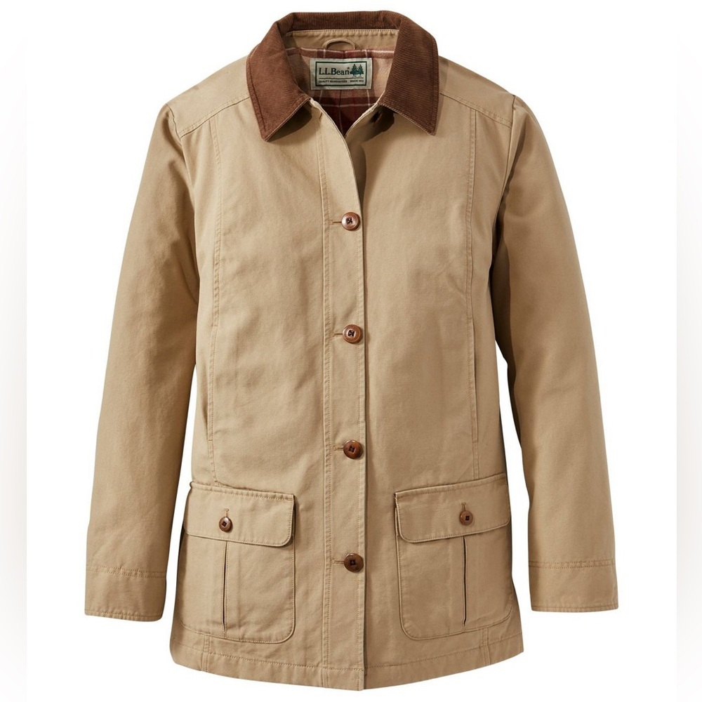 L.L. Bean Women's Adirondack Barn Coat Jacket Flannel-Lined Dark Khaki Size S